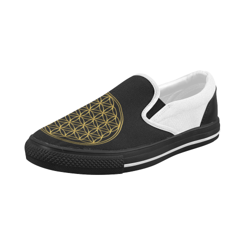 FLOWER OF LIFE gold Women's Slip-on Canvas Shoes (Model 019)