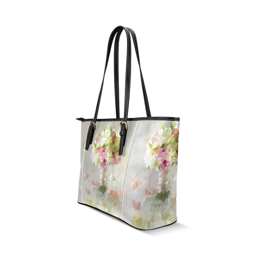 Low Poly Pastel Flowers Leather Tote Bag/Large (Model 1640)