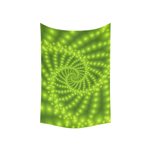 Glossy Lime Green  Beads Spiral Fractal Cotton Linen Wall Tapestry 60"x 40"