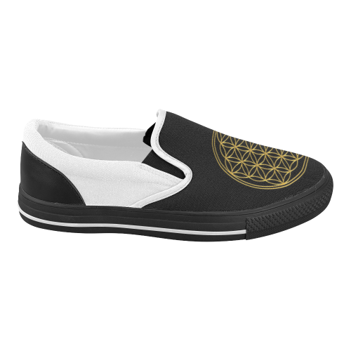 FLOWER OF LIFE gold Women's Slip-on Canvas Shoes (Model 019)