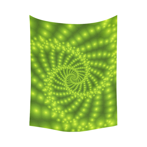 Glossy Lime Green  Beads Spiral Fractal Cotton Linen Wall Tapestry 80"x 60"