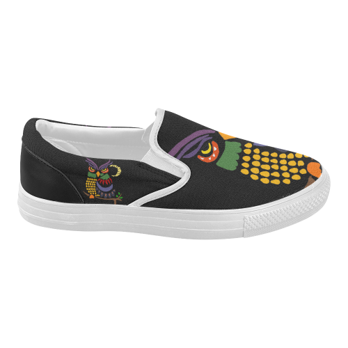 Artistic Owl and Moon Abstract Art Women's Slip-on Canvas Shoes (Model 019)