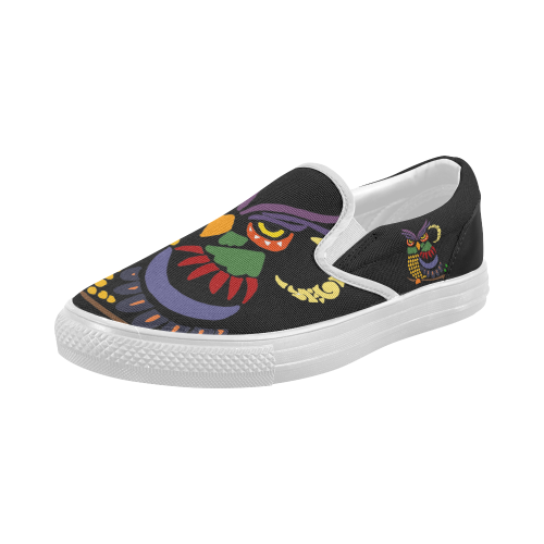 Artistic Owl and Moon Abstract Art Women's Slip-on Canvas Shoes (Model 019)