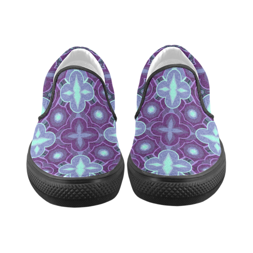 Purple blue pattern Women's Unusual Slip-on Canvas Shoes (Model 019)