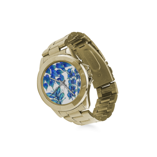 Pretty Blue Flowers, Aqua Garden Zendoodle Custom Gilt Watch(Model 101)