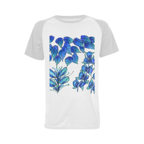 Pretty Blue Flowers, Aqua Garden Zendoodle Men's Raglan T-shirt (USA Size) (Model T11)