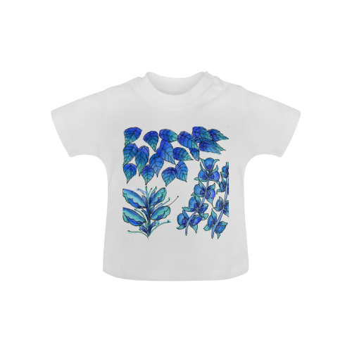 Pretty Blue Flowers, Aqua Garden Zendoodle Baby Classic T-Shirt (Model T30)