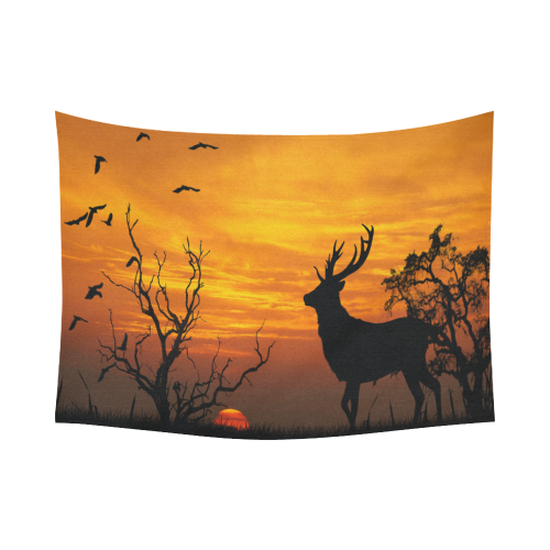 Sunset Deer Silhouette Cotton Linen Wall Tapestry 80"x 60"