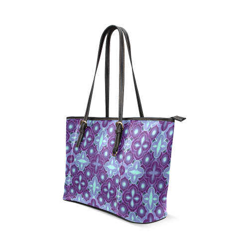 Purple blue pattern Leather Tote Bag/Large (Model 1640)
