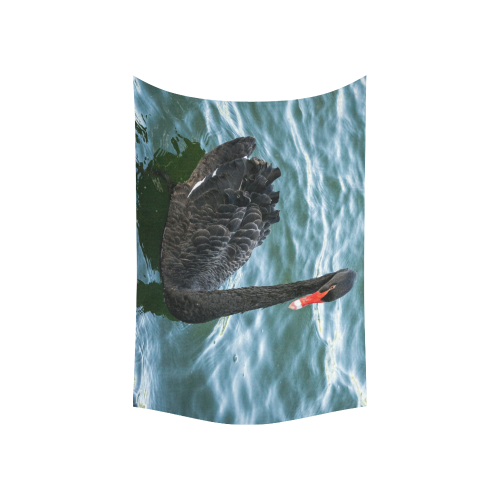 Peaceful Black Swan Cotton Linen Wall Tapestry 60"x 40"