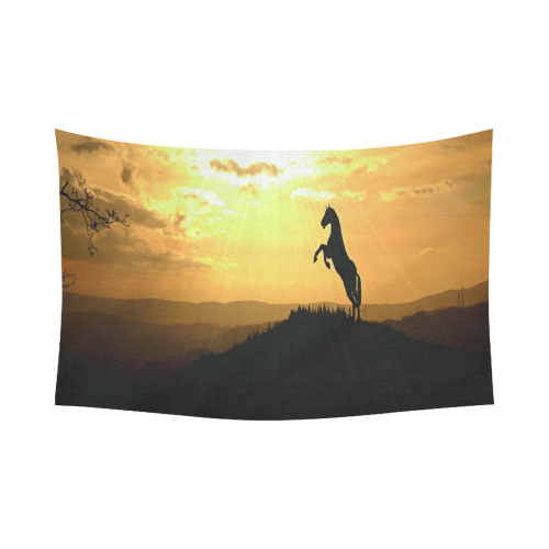 Sunset Horse Silhouette Cotton Linen Wall Tapestry 90"x 60"