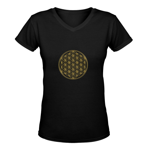 FLOWER OF LIFE gold Women's Deep V-neck T-shirt (Model T19)