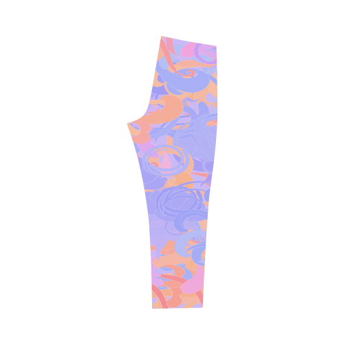 Orange, red, mauve floral pastel swirls. Capri Legging (Model L02)