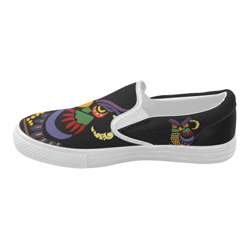 Artistic Owl and Moon Abstract Art Women's Slip-on Canvas Shoes (Model 019)