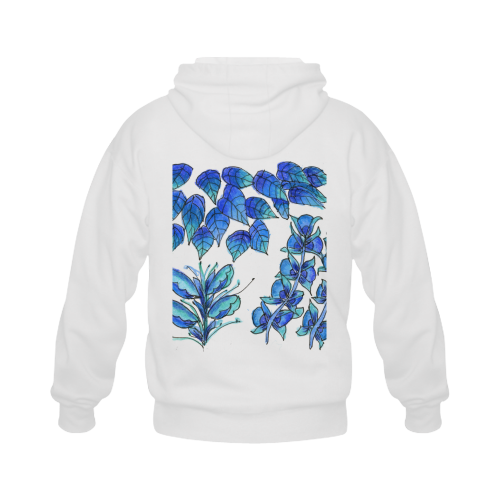 Pretty Blue Flowers, Aqua Garden Zendoodle Gildan Full Zip Hooded Sweatshirt (Model H02)