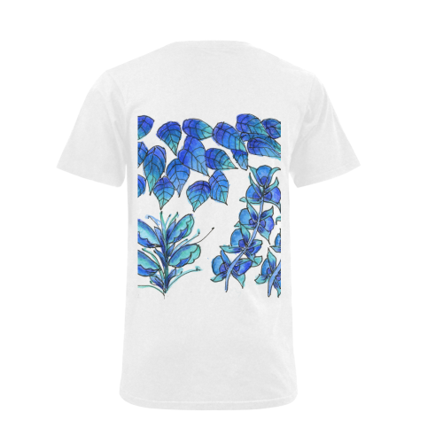 Pretty Blue Flowers, Aqua Garden Zendoodle Men's V-Neck T-shirt (USA Size) (Model T10)