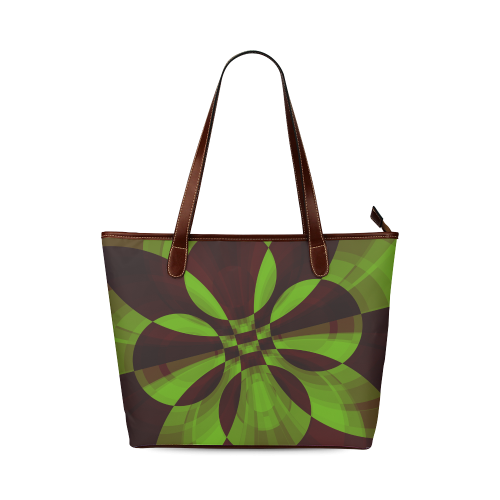 Geometric Brown and Green Shoulder Tote Bag (Model 1646)