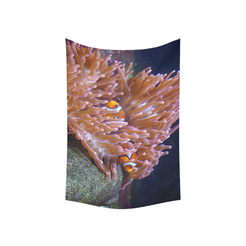 Coral And Clownfish Cotton Linen Wall Tapestry 60"x 40"