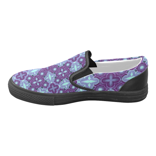 Purple blue pattern Women's Unusual Slip-on Canvas Shoes (Model 019)