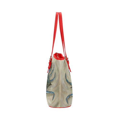 Blue Crab Tote Leather Tote Bag/Small (Model 1651)
