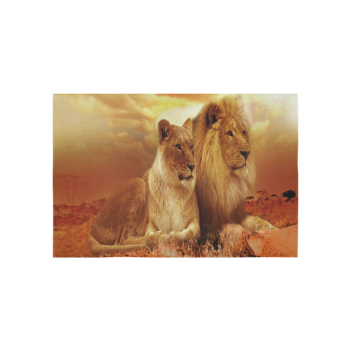 Lion Couple Sunset Fantasy Cotton Linen Wall Tapestry 60"x 40"