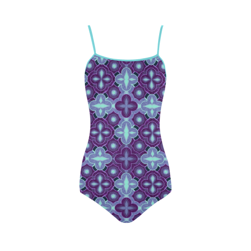 Purple blue seamless pattern Strap Swimsuit ( Model S05)