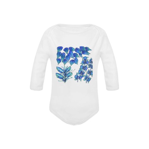 Pretty Blue Flowers, Aqua Garden Zendoodle Baby Powder Organic Long Sleeve One Piece (Model T27)