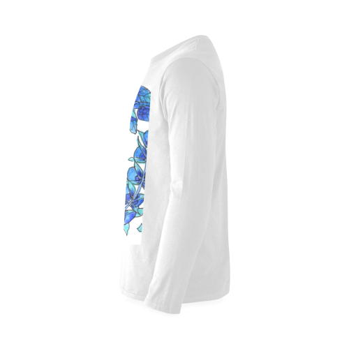 Pretty Blue Flowers, Aqua Garden Zendoodle Sunny Men's T-shirt (long-sleeve) (Model T08)