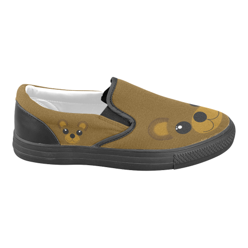 Kawaii Brown Bear Women's Unusual Slip-on Canvas Shoes (Model 019)