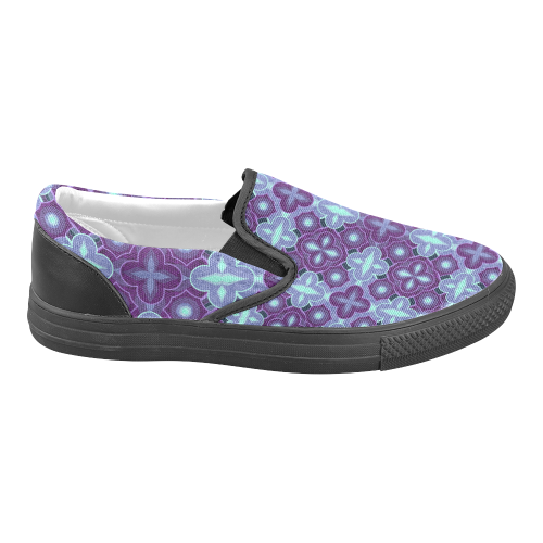 Purple blue pattern Women's Unusual Slip-on Canvas Shoes (Model 019)