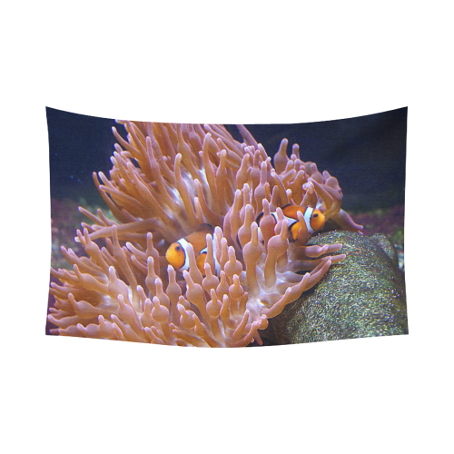 Coral And Clownfish Cotton Linen Wall Tapestry 90"x 60"