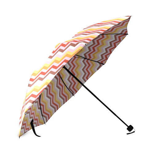 Orange Red White Chevron Pattern Zig Zag Foldable Umbrella (Model U01)