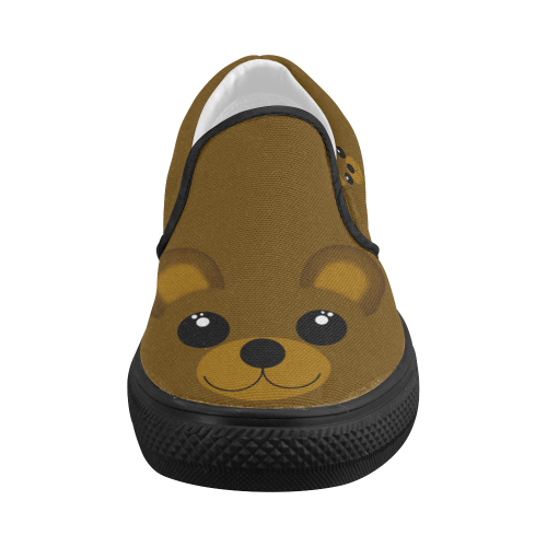 Kawaii Brown Bear Women's Slip-on Canvas Shoes (Model 019)