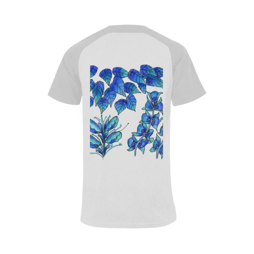 Pretty Blue Flowers, Aqua Garden Zendoodle Men's Raglan T-shirt Big Size (USA Size) (Model T11)