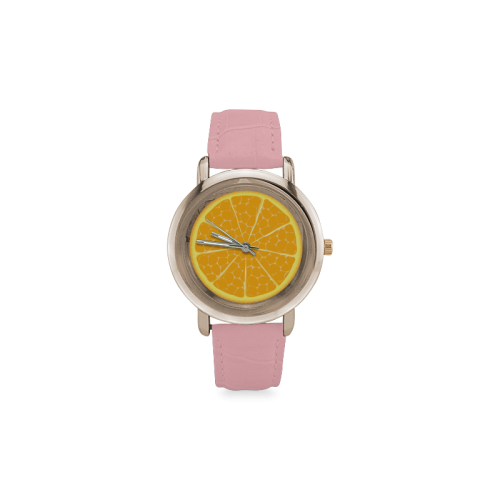 orange Women's Rose Gold Leather Strap Watch(Model 201)