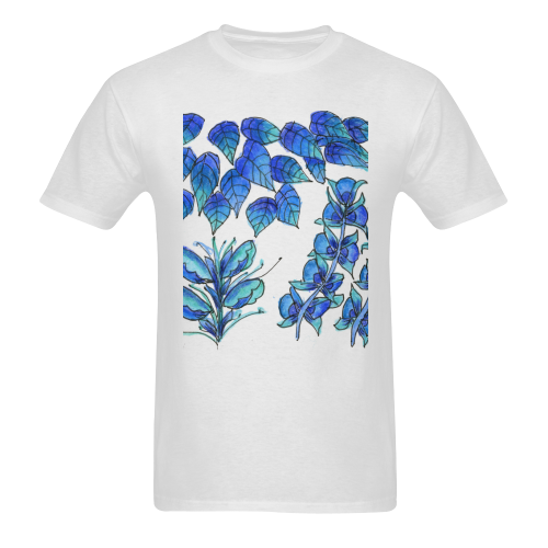 Pretty Blue Flowers, Aqua Garden Zendoodle Sunny Men's T- shirt (Model T06)