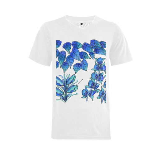 Pretty Blue Flowers, Aqua Garden Zendoodle Men's V-Neck T-shirt (USA Size) (Model T10)