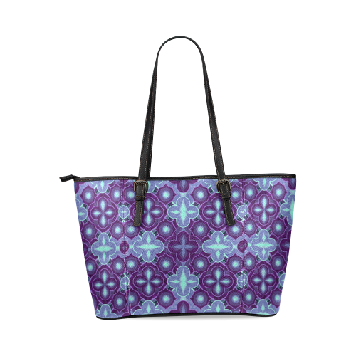 Purple blue pattern Leather Tote Bag/Large (Model 1640)