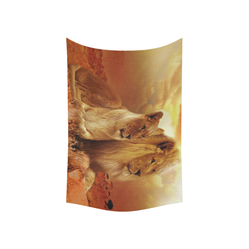 Lion Couple Sunset Fantasy Cotton Linen Wall Tapestry 60"x 40"