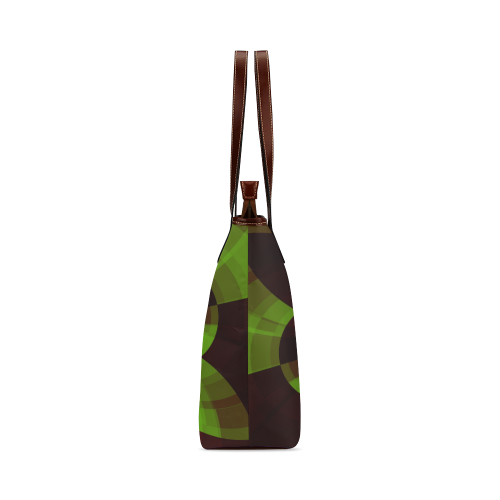 Geometric Brown and Green Shoulder Tote Bag (Model 1646)