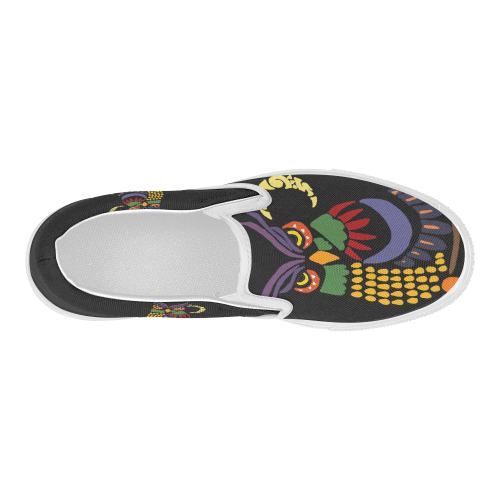 Artistic Owl and Moon Abstract Art Women's Slip-on Canvas Shoes (Model 019)