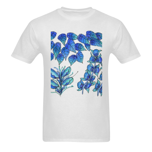 Pretty Blue Flowers, Aqua Garden Zendoodle Men's T-Shirt in USA Size (Two Sides Printing)