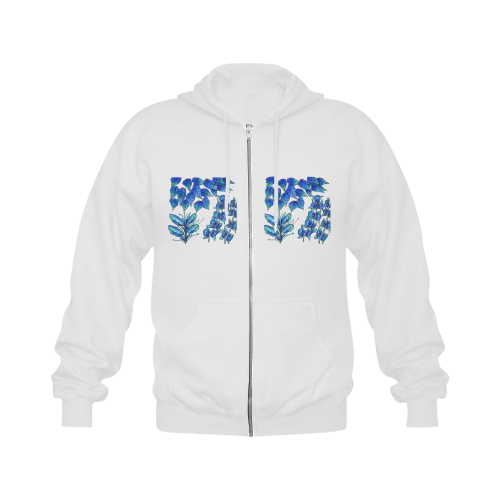 Pretty Blue Flowers, Aqua Garden Zendoodle Gildan Full Zip Hooded Sweatshirt (Model H02)