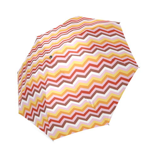 Orange Red White Chevron Pattern Zig Zag Foldable Umbrella (Model U01)