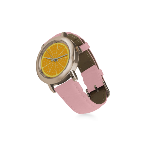 orange Women's Rose Gold Leather Strap Watch(Model 201)