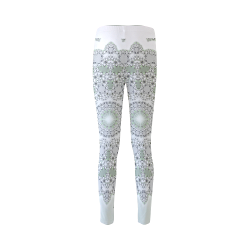 Kaleidoscope Fractal Mandala Frame Grey Green Cassandra Women's Leggings (Model L01)