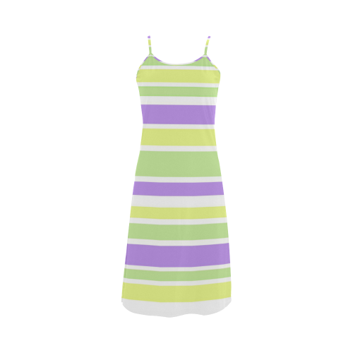 Yellow Green Purple Stripes Pattern Alcestis Slip Dress (Model D05)