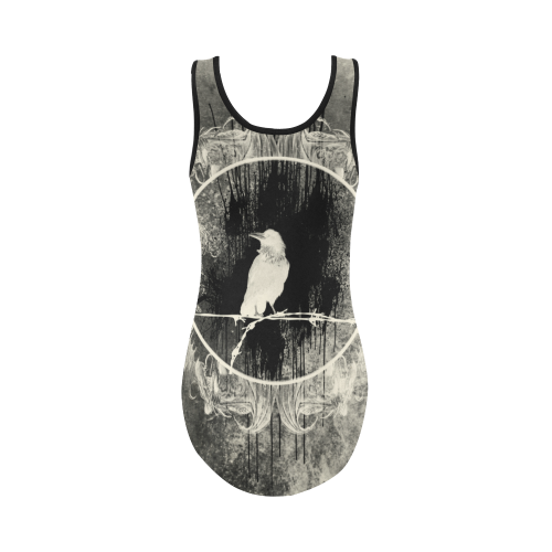 The crow with flowers, vintage design Vest One Piece Swimsuit (Model S04)