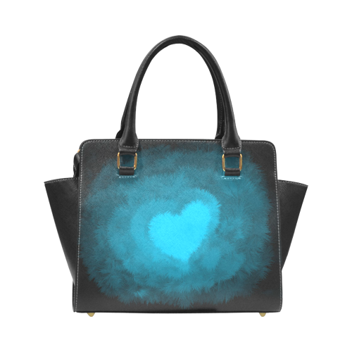 Blue Fluffy Heart Rivet Shoulder Handbag (Model 1645)