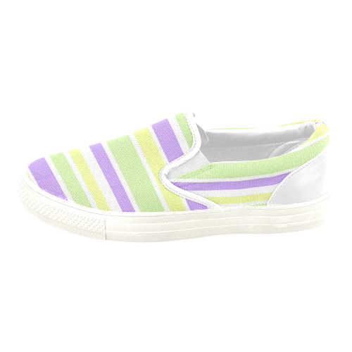 Yellow Purple Green Stripes Men's Slip-on Canvas Shoes (Model 019)